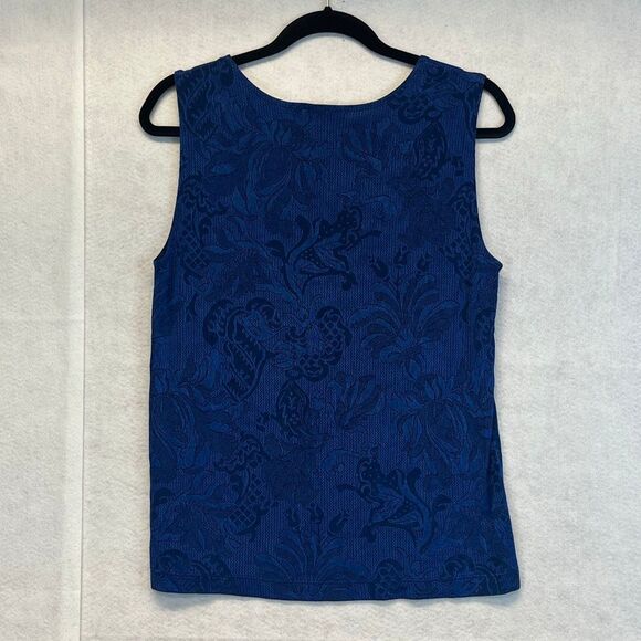 CHICO'S TRAVELERS Top Women's Size 2 Large Royal Blue Floral Jacquard Sleeveless - Picture 7 of 11
